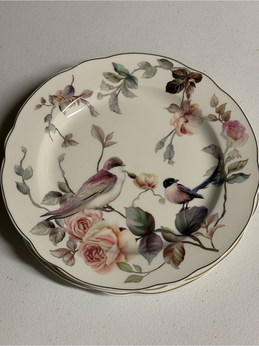 3 Grace Teaware Classic Floral Bird appetizer  Plates